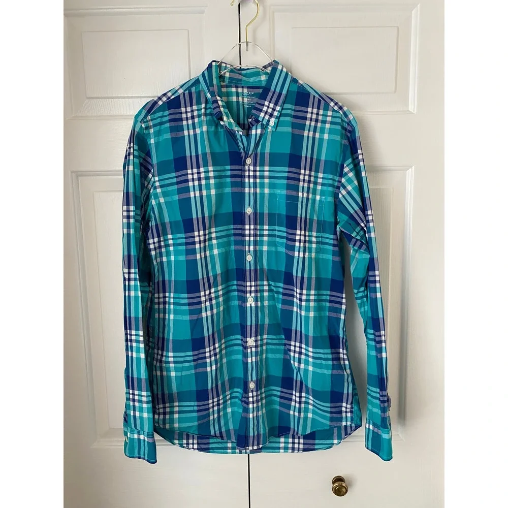 J. Crew Mens S Casual Plaid Button Down Long Sleeve Lightweight Work Bundle of 4